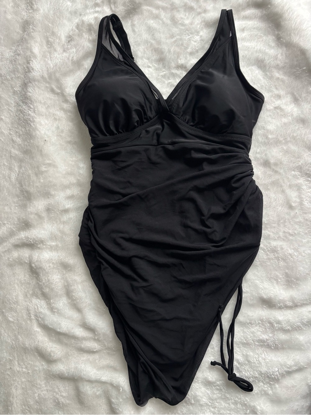 Blooming Jelly Black One-Piece V-Neck Tummy Control Sheer Sarong Swim Dress